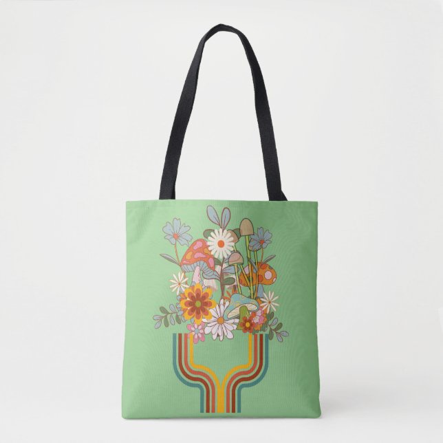 Design floral retrohippie, saco de Tote (Frente)