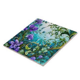 Design Floral Roxo Com Verde
