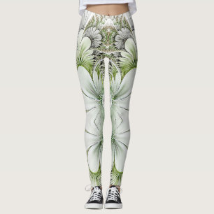Design floral verde e branco Legging do Fractal