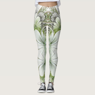 Design floral verde e branco Legging do Fractal