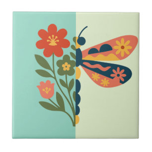Design gráfico de flor e borboleta colorido