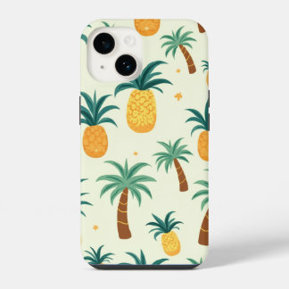 design iphone14 de abacaxi e padrão de árvore