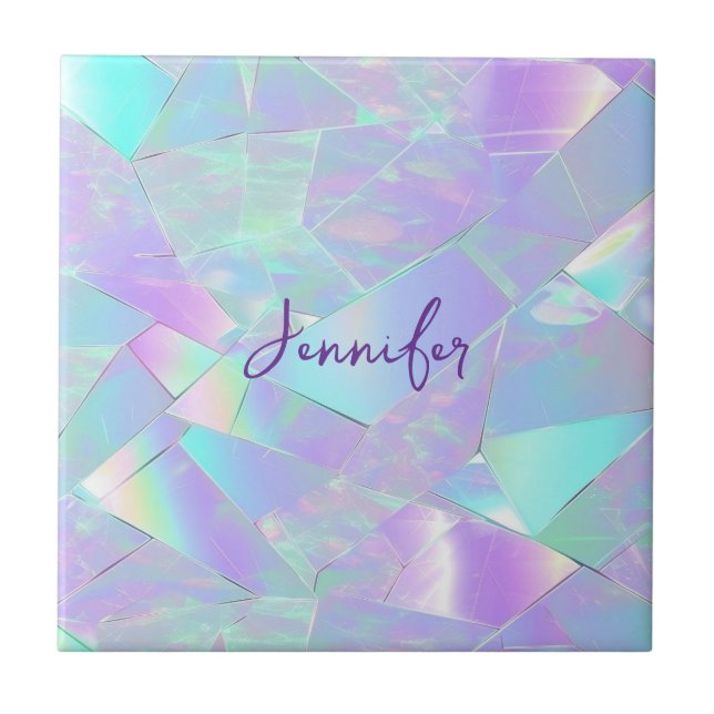 Design Iridescente Azul e Roxo, Nome em Letra (Frente)