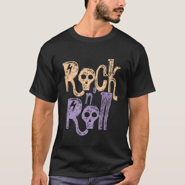 Design Mens de camiseta preto rock & Roll (Frente)