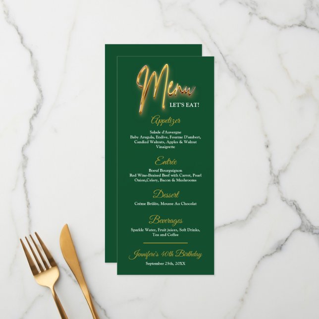 Design Mínimo Tex Dourado 3d, Menu Verde e Dourado (Frente/Verso In Situ)