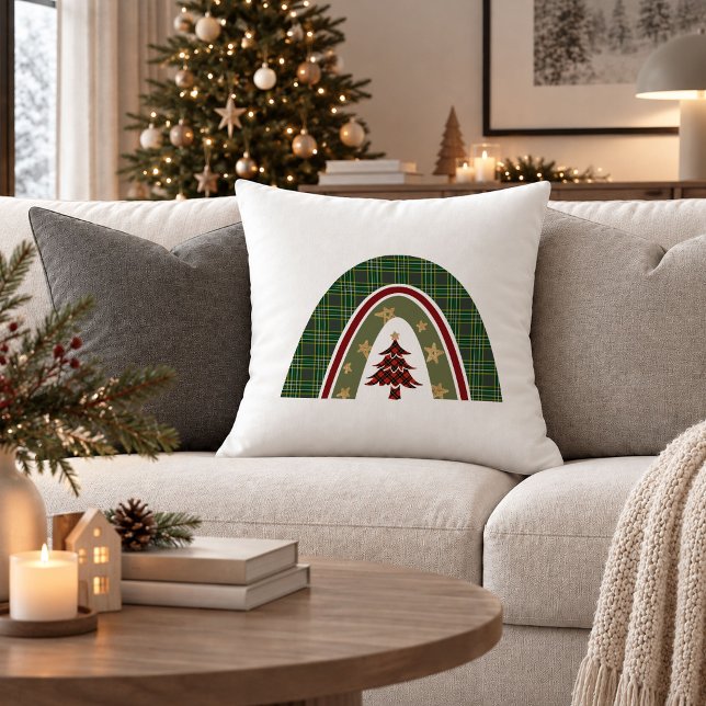 Design Moderno de Almofada de Arremesso Boho Arco- (Modern Christmas Rainbow Boho Throw Pillow Design)