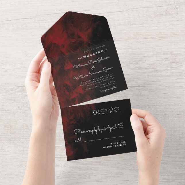 Design Moderno de Casamento Vermelho 'n Preto Pass (Aba destacável)