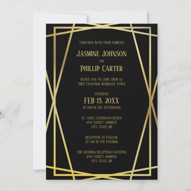 Design Preto Mid Mod - Convite de Casamento/Recepç (Frente)