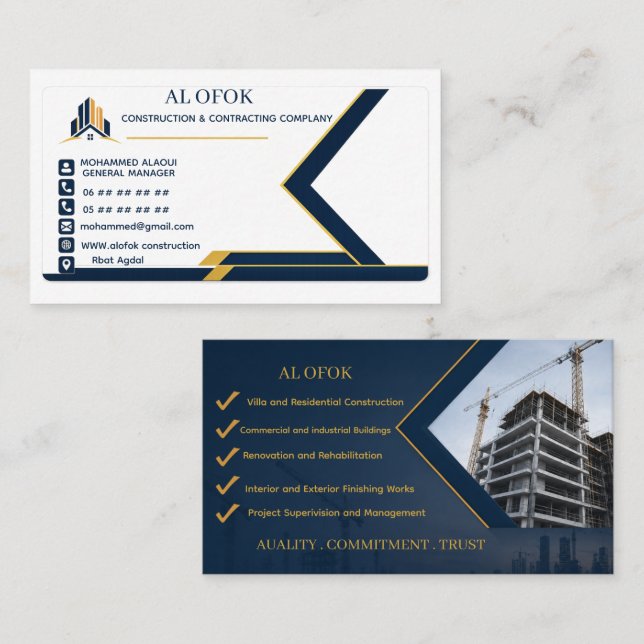 Design profissional de cartão de visita para Const (Frente/Verso)