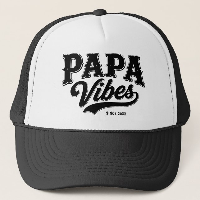 Design Retro de Boné Papa Vibes Preto (Frente)