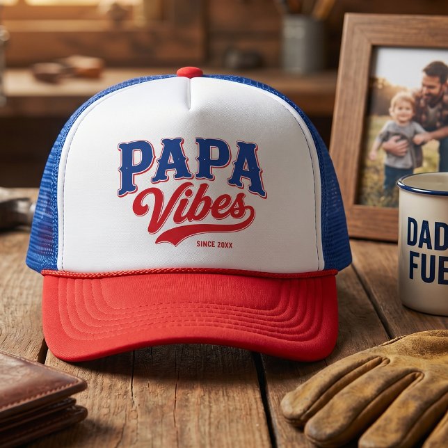 Design Retro de Boné Papa Vibes Vermelho Azul (Criador carregado)