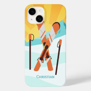 Design retro do esqui com paisagem nevado