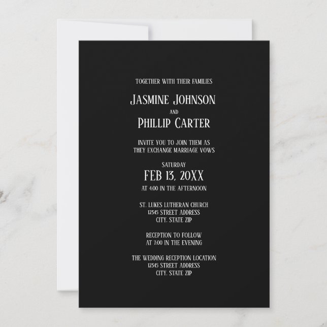 Design simples B&W - Convite para Casamento/Recepç (Frente)