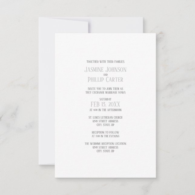 Design Simples Cinza - Convite de Casamento/Recepç (Frente)