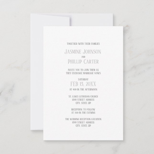 Design Simples Cinza - Convite de Casamento/Recepç (Frente)