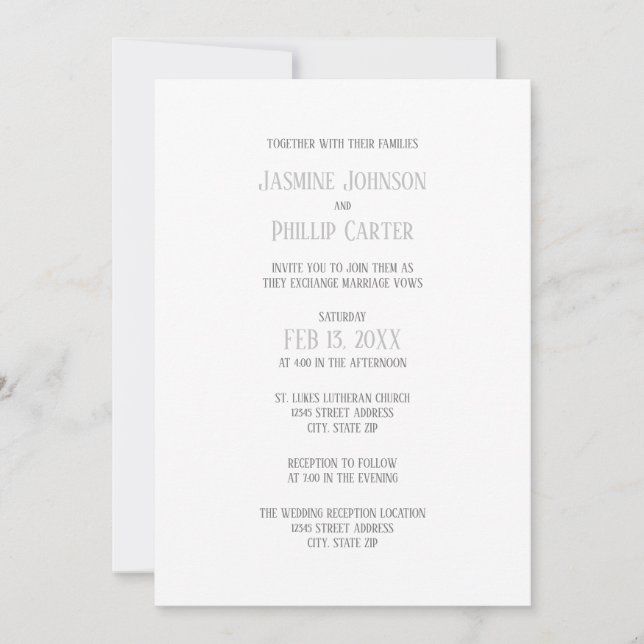 Design Simples Cinza - Convite de Casamento/Recepç (Frente)