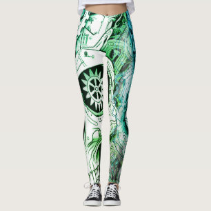Design Steampunk Verde + Branco em Legging Persona