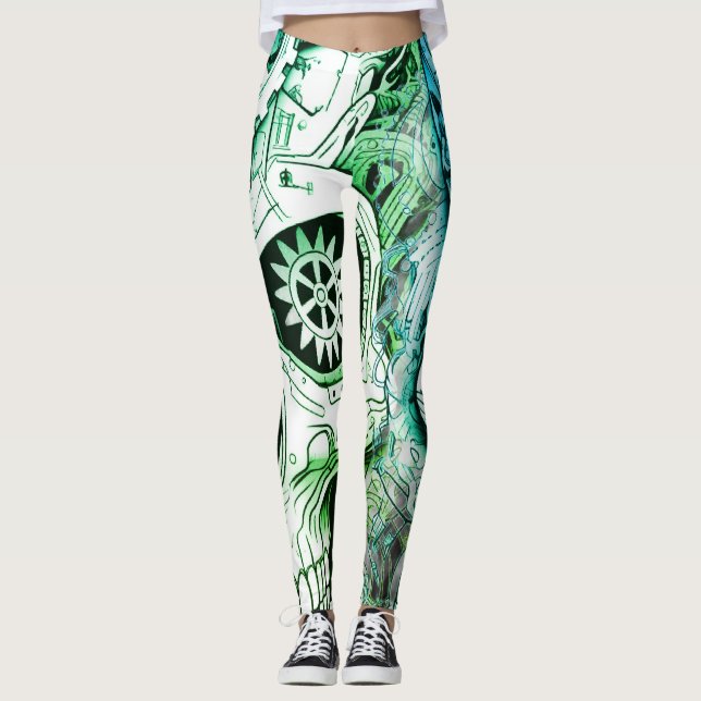 Design Steampunk Verde + Branco em Legging Persona (Frente)