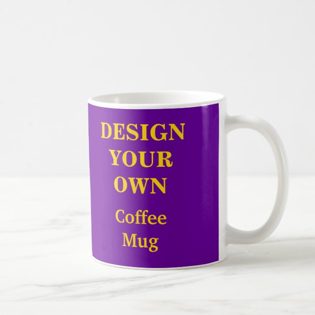 Design sua própria caneca - Roxo com Dourado Texto (Direita)