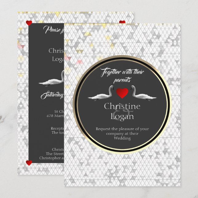 Design Swan de Convite para Casamento Romântico (Frente/Verso)
