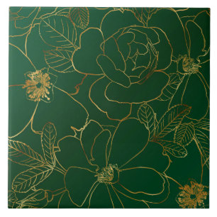Design Verde de Desenho Floral dos Rosas Dourados 