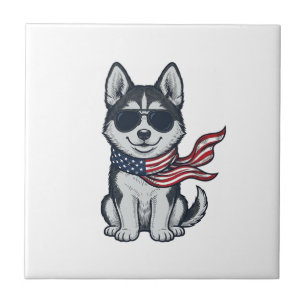 Design Vetorial de Cachorro Husky Patriótico Vinta