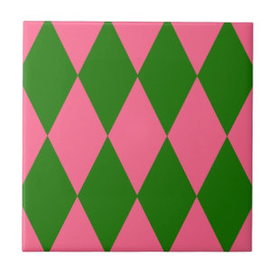 Design Xadrez Arlequim Rosa Verde