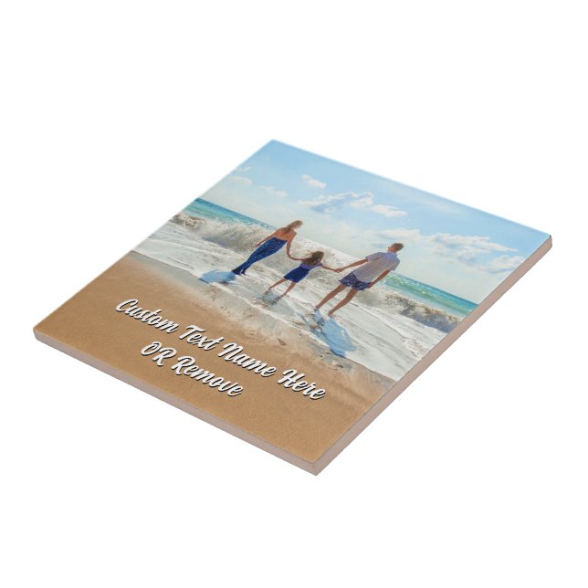 Design Your Own Photo Ceramic Tile Gift with Text (Lateral)