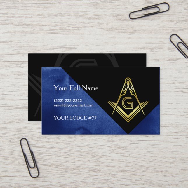 Designs Cartão de visita Masonic | Azul Preto e Do (Frente/Verso In Situ)