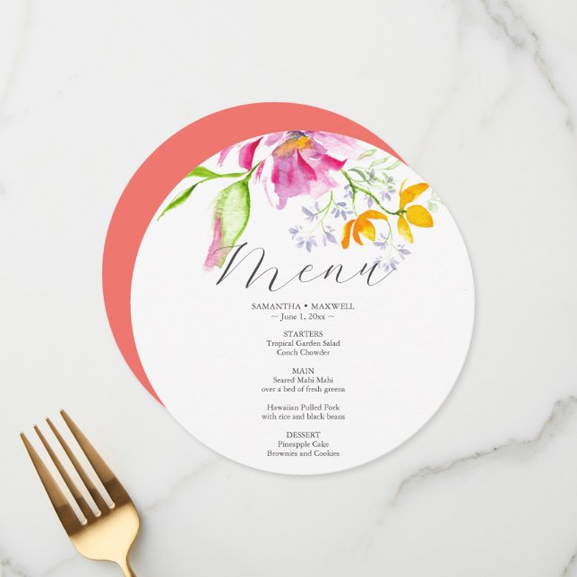 Designs de Cartão de Menu de Casamento Único Flora (Frente/Verso In Situ)