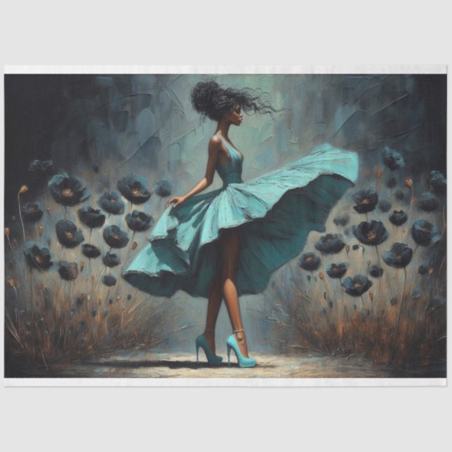 Desligamento de Papel Tecido Aqua Azul Poppies Mul (Frente )