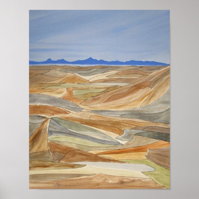 Desolar Impressão de Arte de Linha de Cores de Águ (Frente)