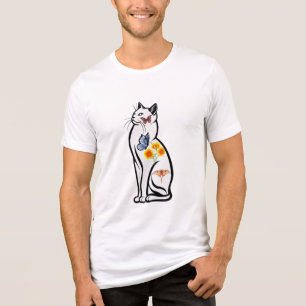 Destaque de Gato Elegante com Borboletas e Flor