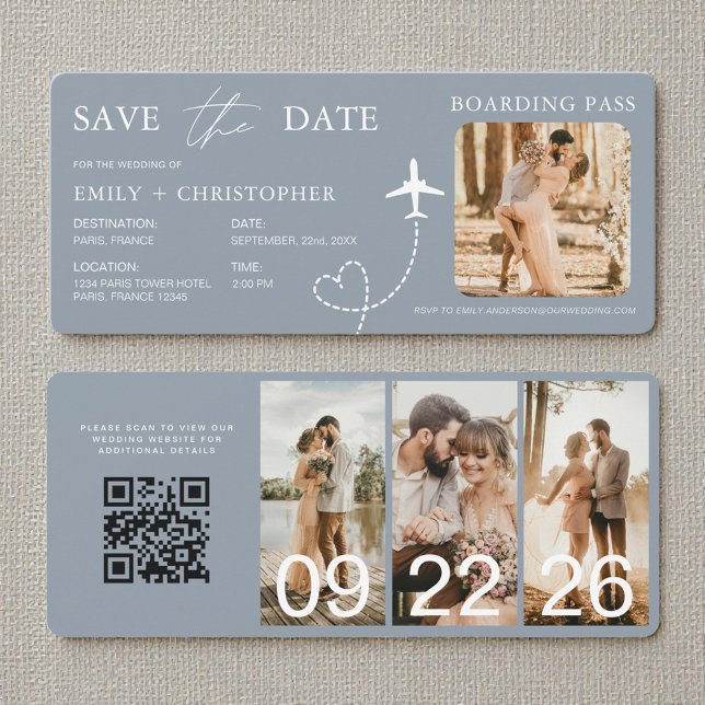 Destination Wedding Blue QR Code Boarding Pass  (Criador carregado)
