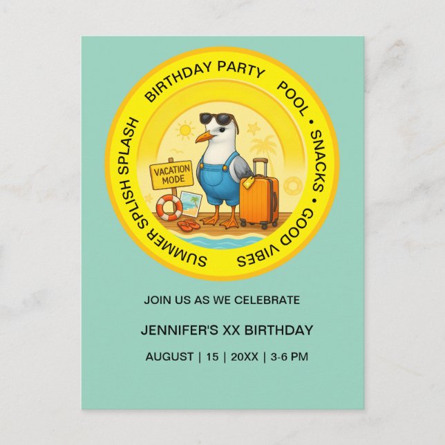 destino ensolarado divertido convite de praia de g (Frente)