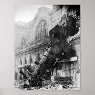 Destruição do trem no poster 1895 de Montparnass
