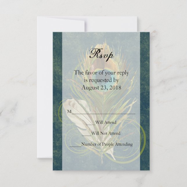 Detalhe da Pavão Casamento de Penas Pequena RSVP (Frente)