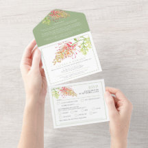 Detalhe de RSVP de casamento de aquarela Grevillea