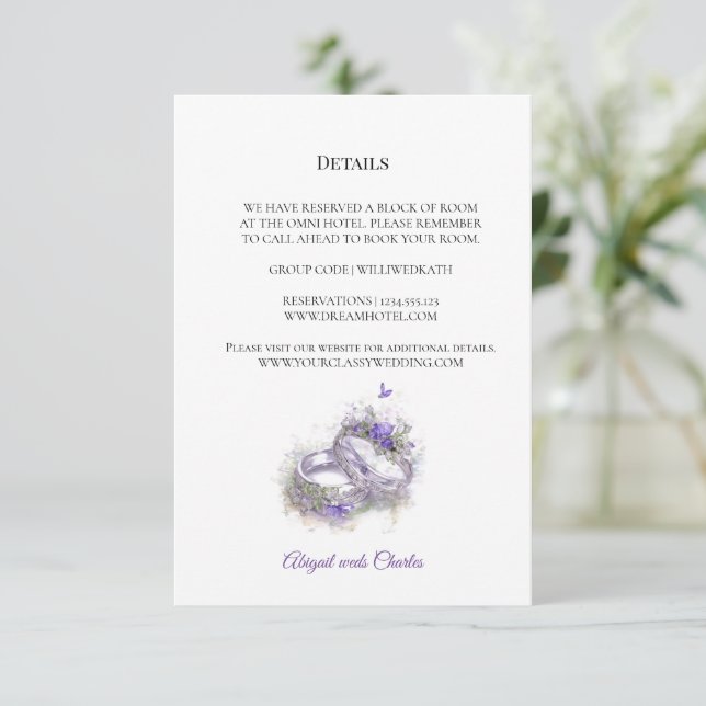 Detalhe do convite para casamento do Modern Lilac (Em pé/Frente)