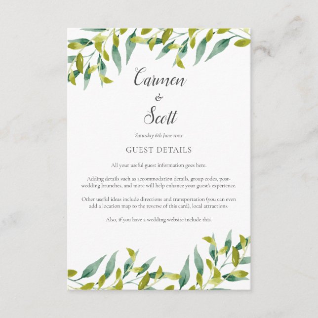 Detalhes da Informação do Convidado do Jardim Verd (Frente)