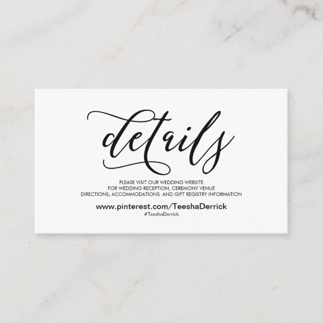 Detalhes do belo site de casamento Cartão de inclu (Frente)