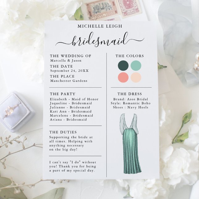 Detalhes do Cartão de Informação Bridesmaid Teal,  (Criador carregado)