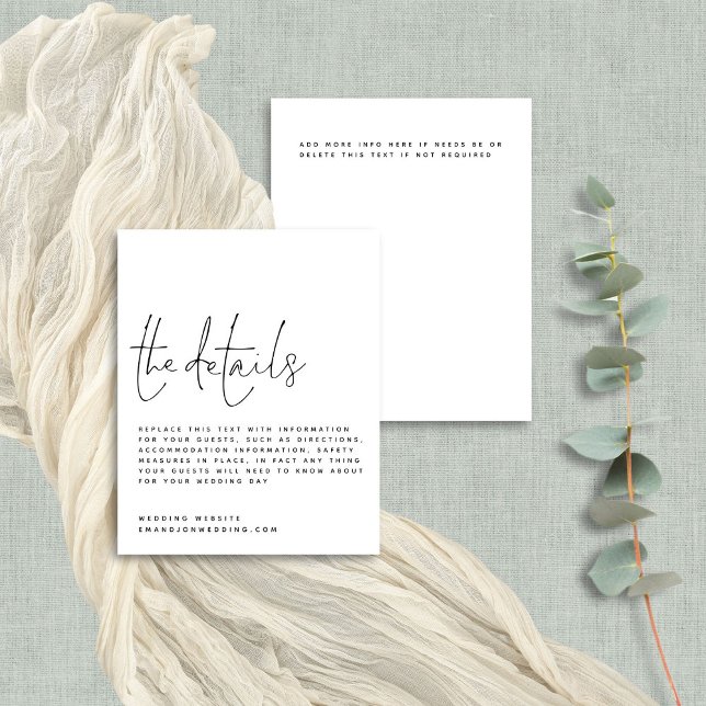 Detalhes do Casamento Branco Preto do Script de Or (Front and back view. BUdget price smaller 4.5 x 5.6" alternative)