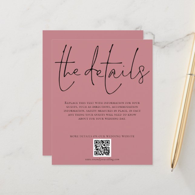 Detalhes do Casamento de Orçamento QR Código Dusty (Frente/Verso In Situ)