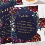 Detalhes do Casamento do Marinho da Borgonha<br><div class="desc">Um convite de casamento de marinho burguês,  com uma montagem de flores azuis marinhos e burgundy com verde de eucalipto e elementos de ouro que fazem o convite brilhar.</div>