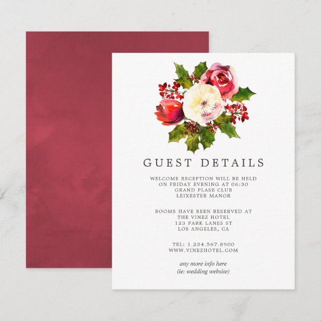 Detalhes do Convite de Casamento de Natal com Flor (Frente/Verso)