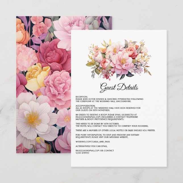 Detalhes do Convite de Casamento Floral Rosa e Dou (Frente/Verso)