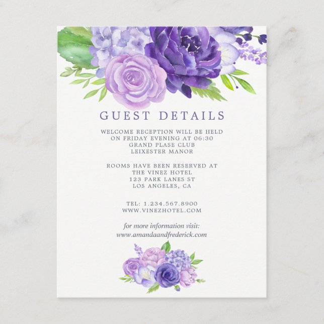 Detalhes do Convite de Casamento Floral Violeta Ul (Frente)