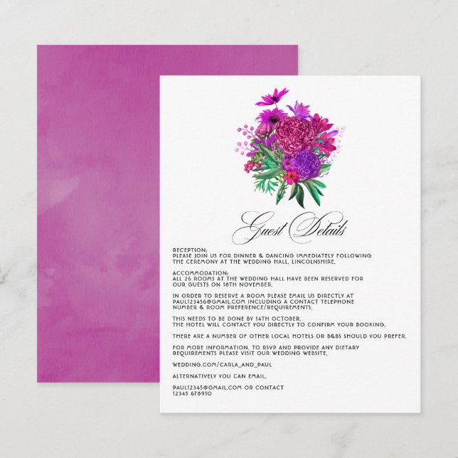 Detalhes do Convite de Casamento Fuchsia e Roxo Vi (Frente/Verso)