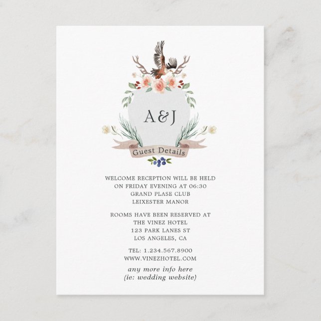 Detalhes do Convite de Casamento Monogram Woodland (Frente)